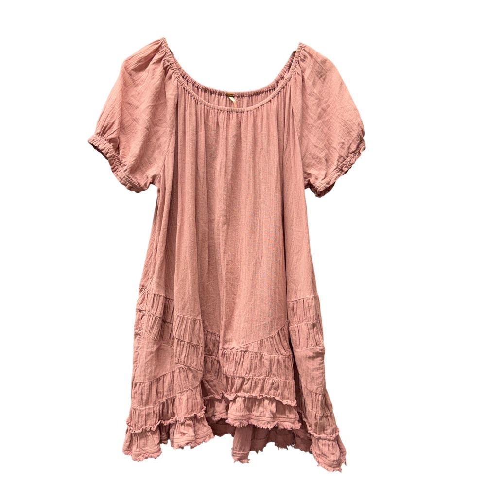 Free People Dress Womens M Ruffle Gauze Dusty Rose Boho So Scenic Mini Oversize